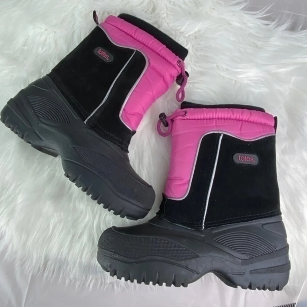 Totes‎ Jeanie Winter Snow Boots Black Pink Size 6